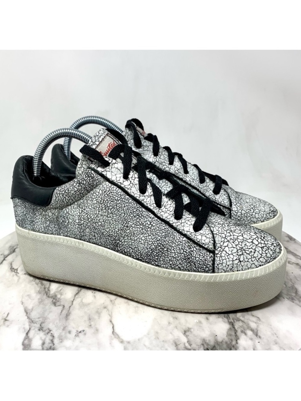 Ash Cult Platform Crackle Leather Trainers 40 Luxe Athleisure Classic Edgy